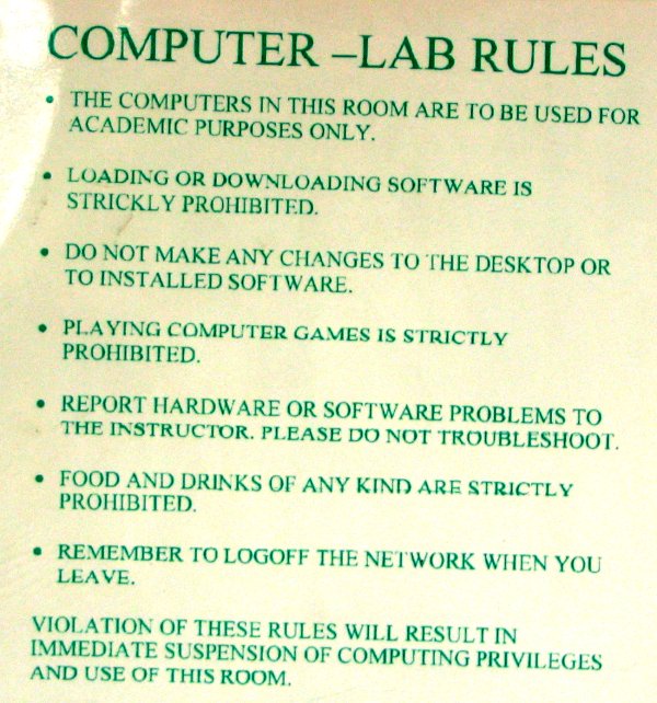 Computer Lab Rules Sign